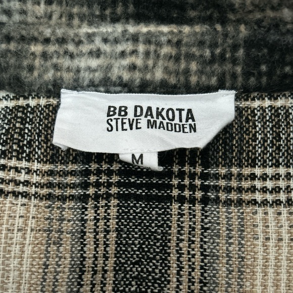 BB Dakota By Steve Madden Womens Size M Snap Button Shacket Plaid black/tan - Picture 3 of 4